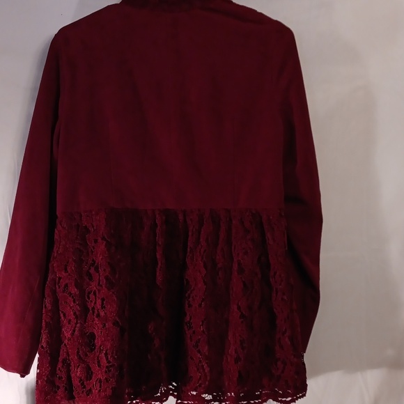 Chico's Deep Red Lace Cardigan Size 1 - Picture 8 of 11